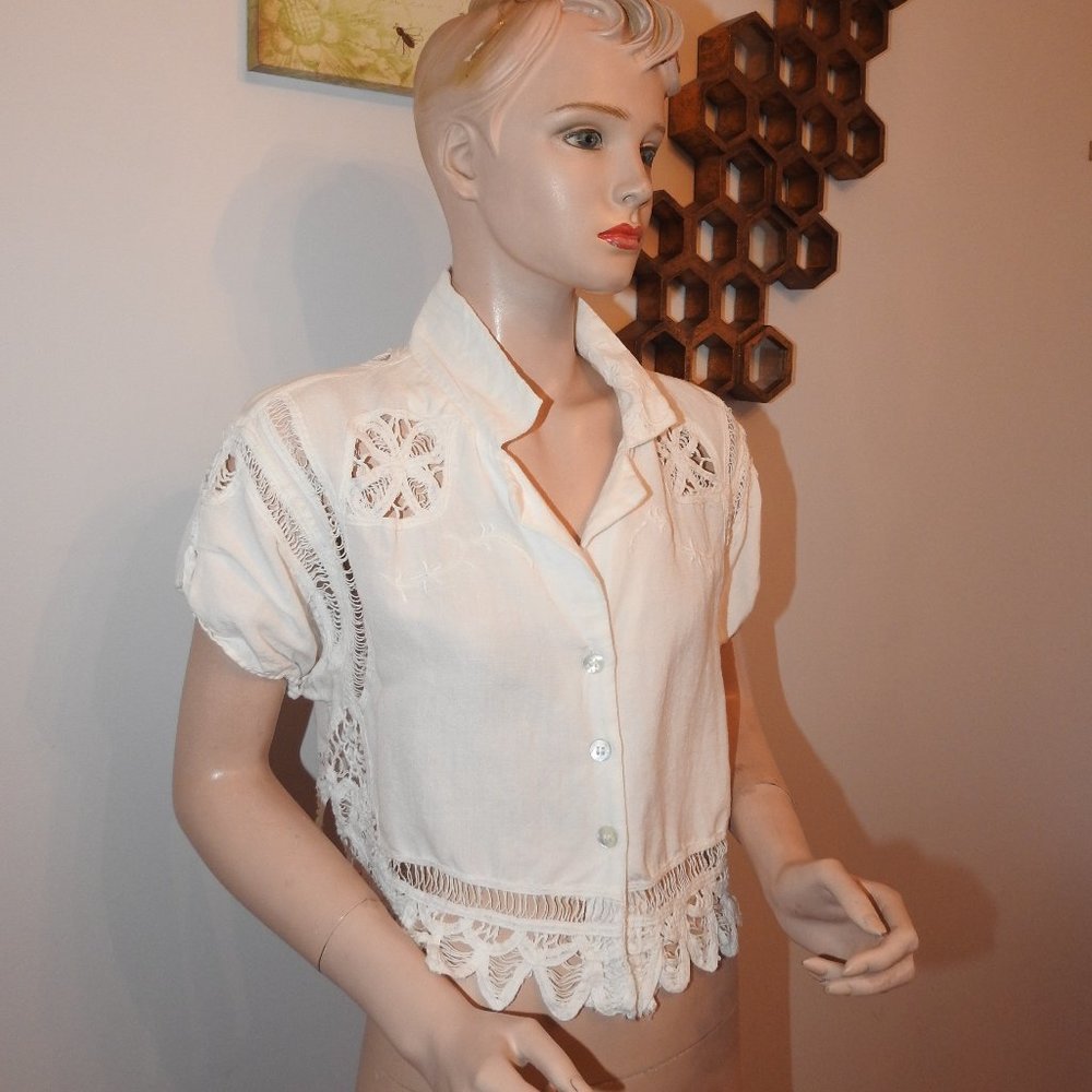 Free People Off White Lace Blouse S/P...C725